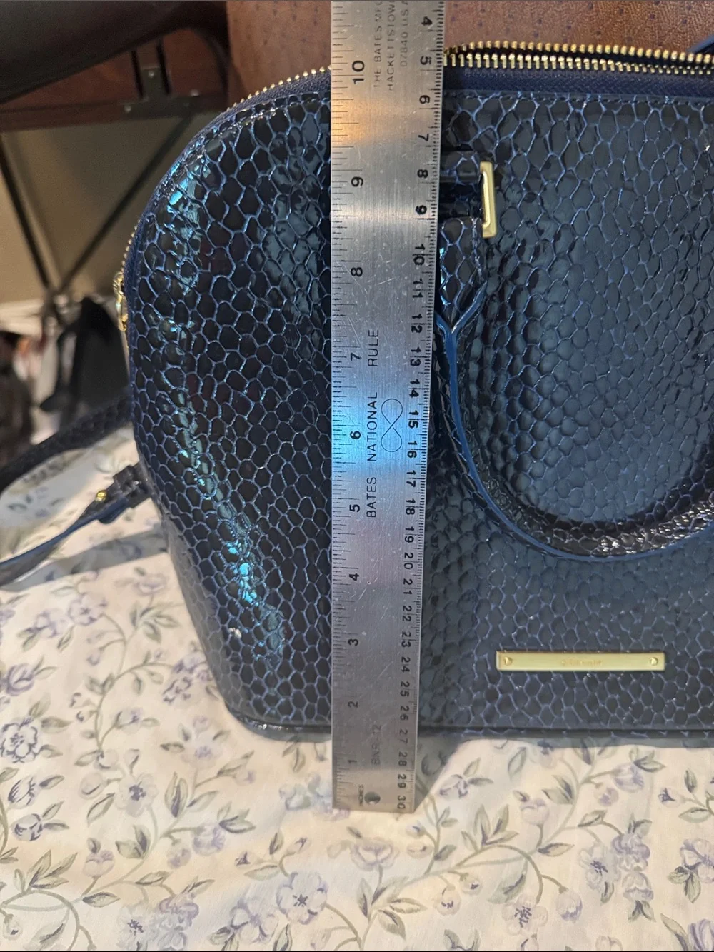 Brahmin Navy Snake-Embossed Satchel with Gold Hardware